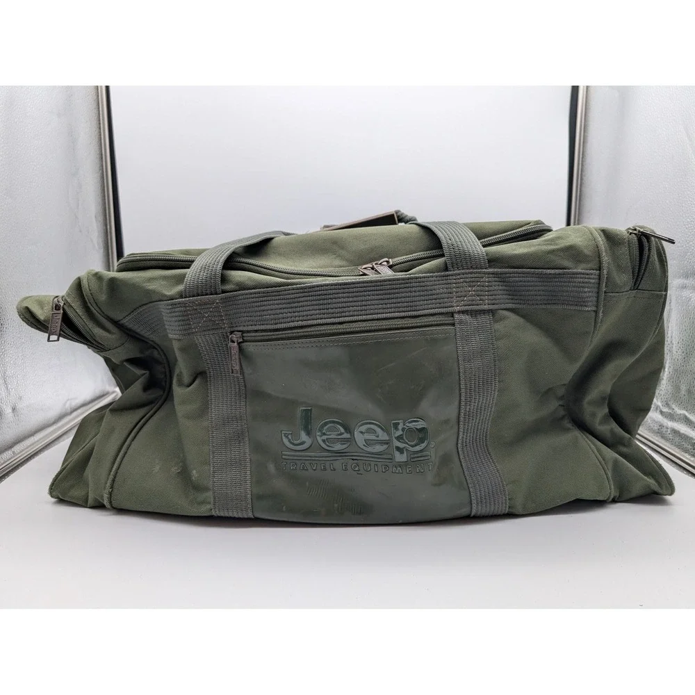 Vintage 90s JEEP Wrangler Army Green Large Duffle Bag Travel Luggage